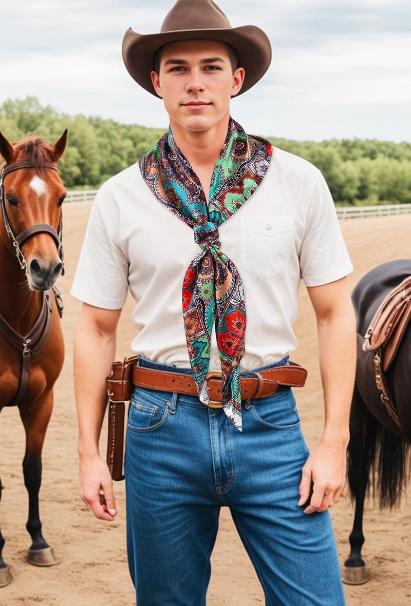 GERINLY 35 Inch Wild Rag Cowboy Scarves for Men, Large Rancher Neckerchief Silk Feel, Oversize Western Bandana - Image 4